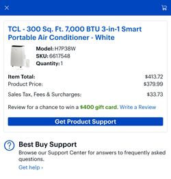 TCL 7000BTU portable air conditioner