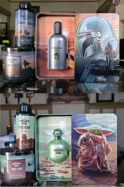 Bath & body works cologne, body spray and 3 wick candle, star wars mandalorian & grogu