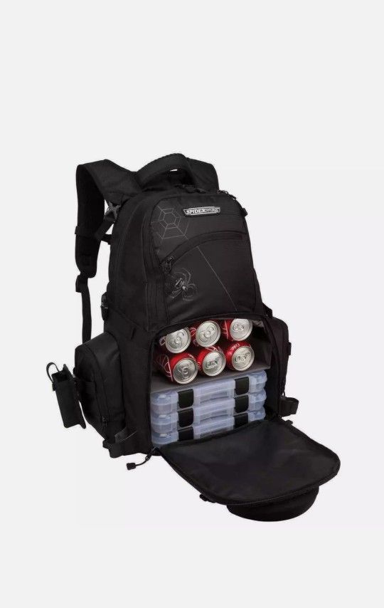 Spiderwire Tackle Backpack Fishing Rod Carry System Adjustable Bait Cooler Bag