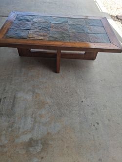 Wood Coffee Table with Slate Tile Top