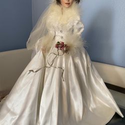 Vintage Procelain Bridal Doll With Stand 