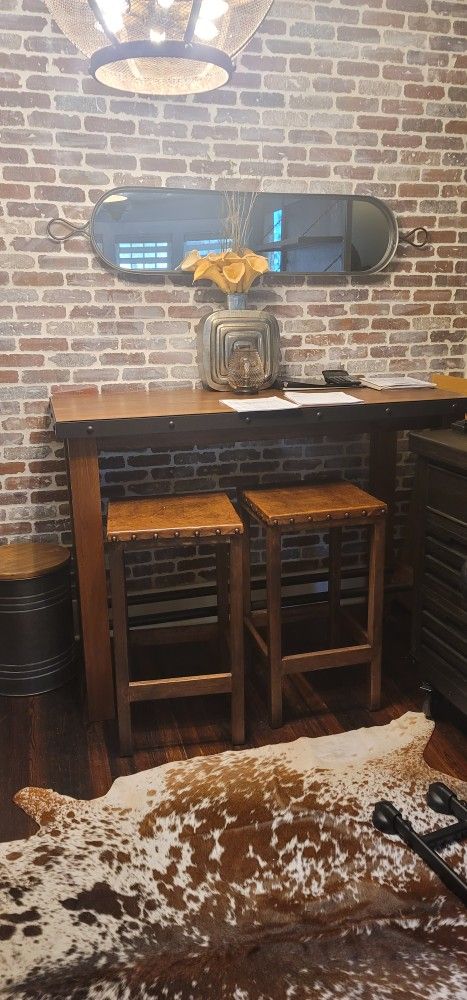 Solid Wood Bar Table With 2 Stools