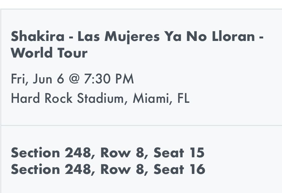 Shakira Tickets Tonight Club level (2)