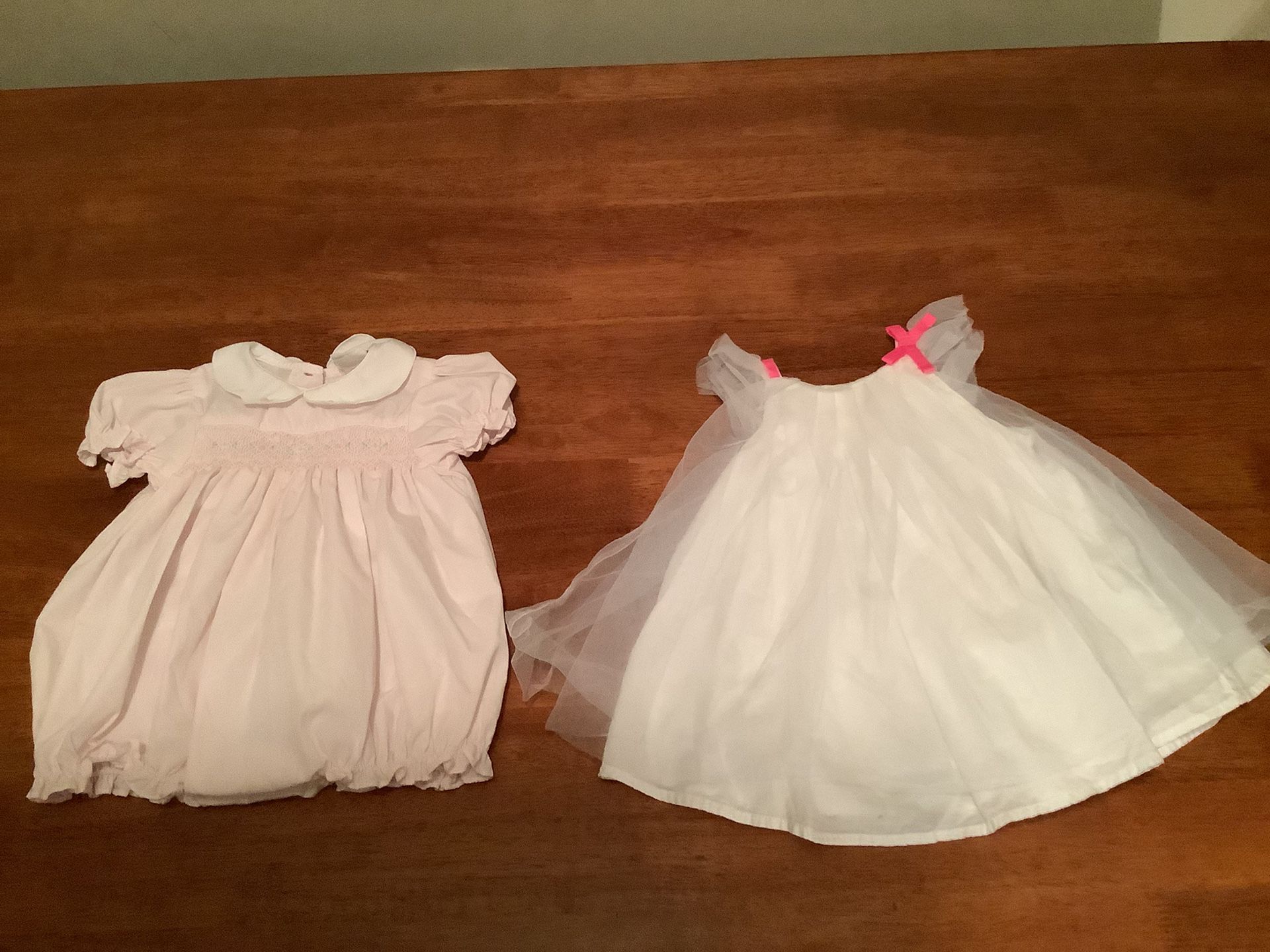 Girls 6 Months White Dress With Netting Overlay Baby Bgosh And Petit Ami Smocking Outfit Light Pink
