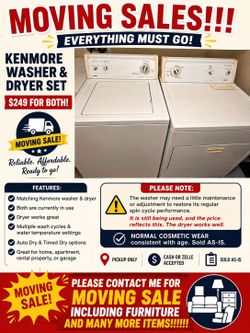 🚚 MOVING SALE! 🧺 Kenmore Washer & Dryer Set – $239 for Both!