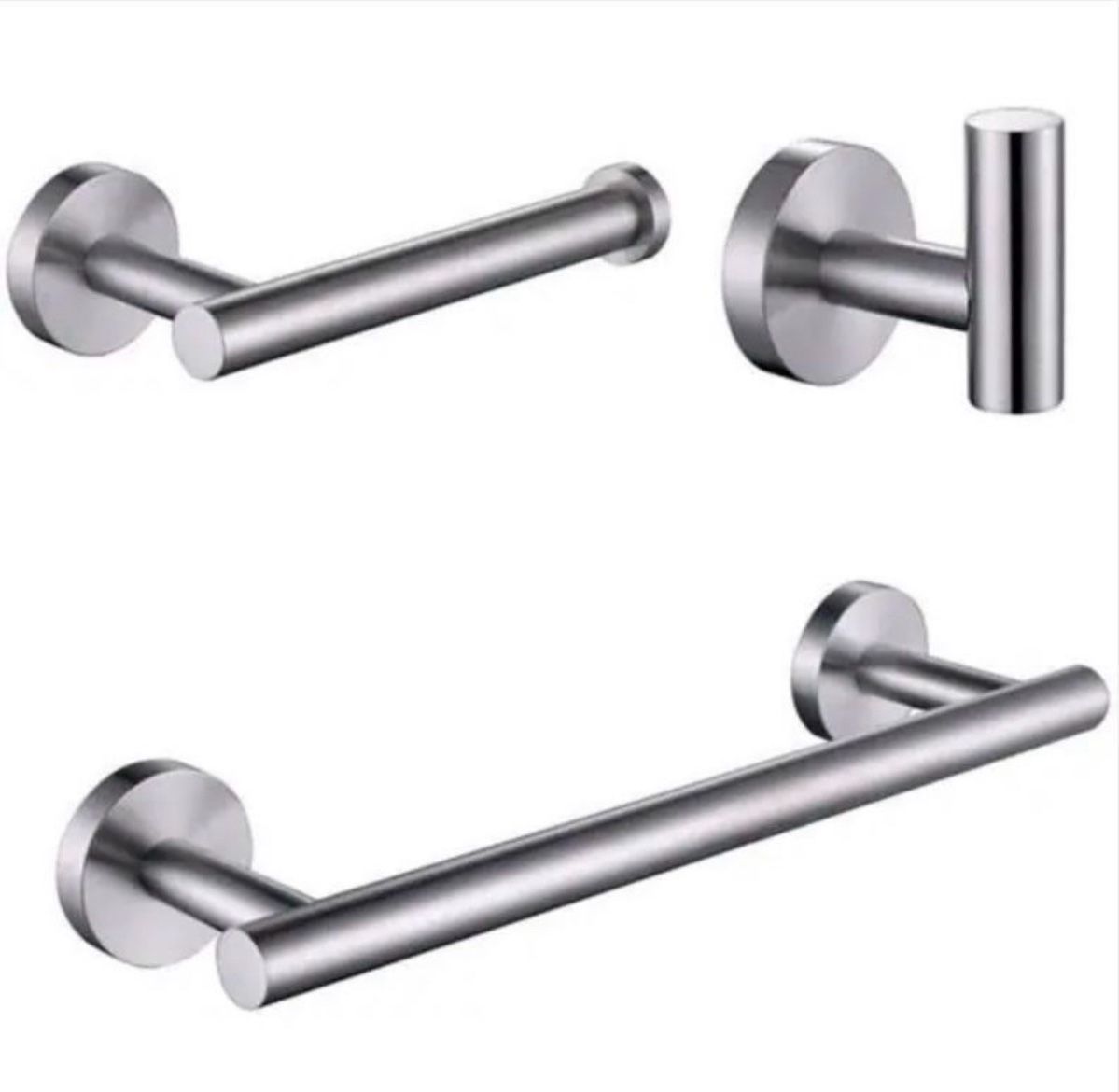 Brand New 3-Piece Bath Hardware Set with Towel Hook and Toilet Paper Holder and Towel Bar in Stainless Steel