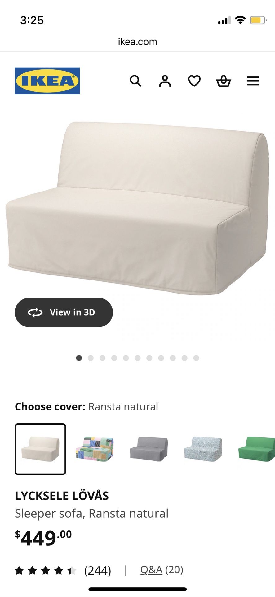 Ikea Sleeper sofa, Ransta natural White