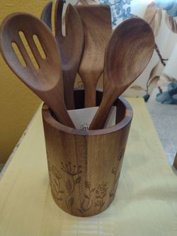 Princess House juego de madera 4  utensilios   y  organizador