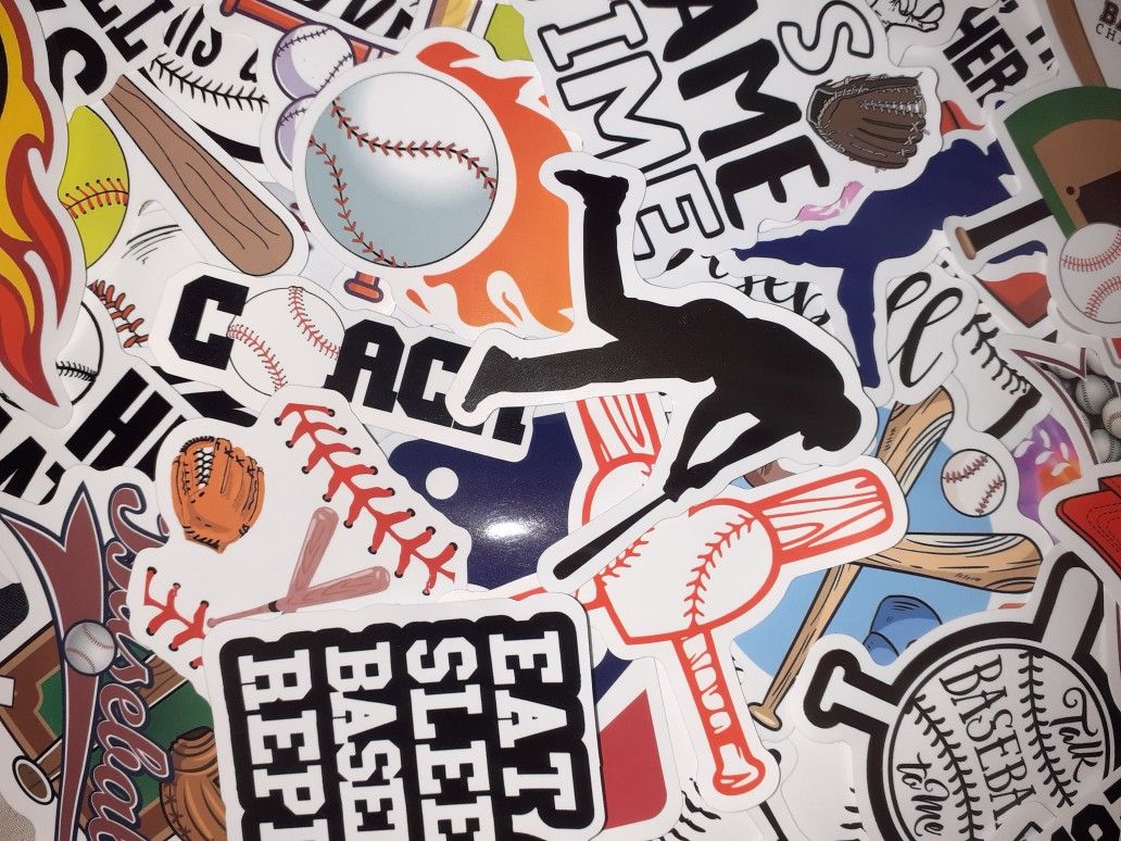 50pc Vinyl Waterproof Baseball Stickers