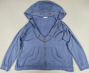 Vintage Suzie Blue Grommet Zip Up Hoodie Sweatshirt