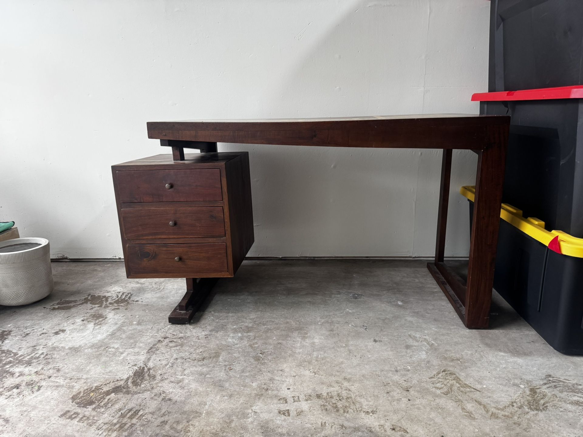 Unique Mid-Century Style Desk With Stunning Inlay