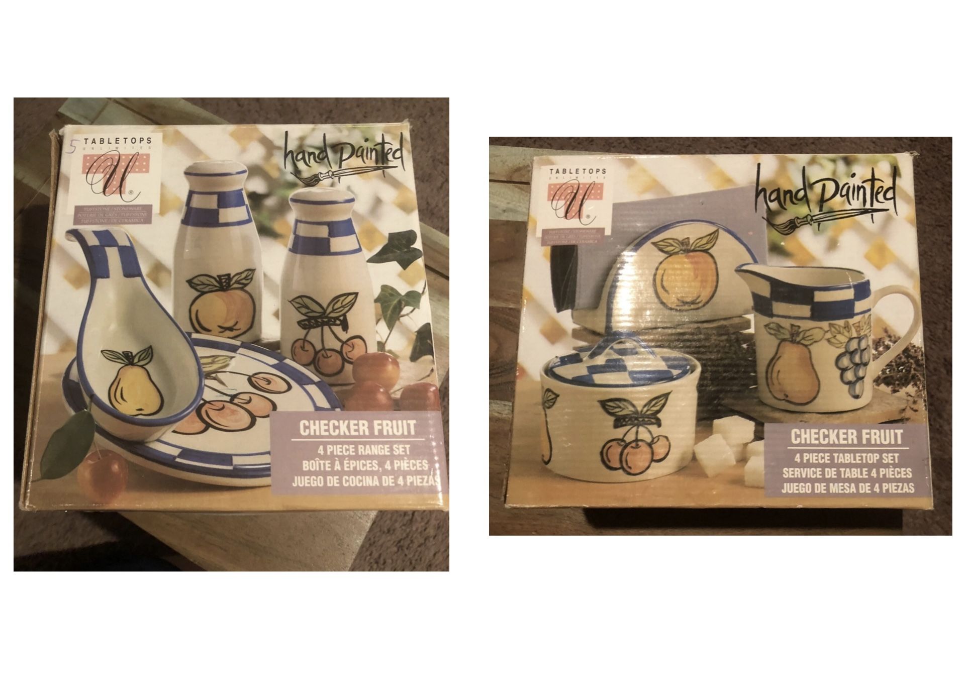 Checker Fruit hand painted 4 piece Table top set & 4 piece Range set