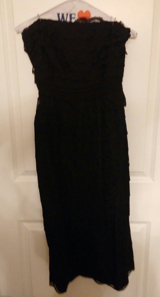 Vintage 50s Black Scalloped Lace Strapless Semi-formal Dress 
