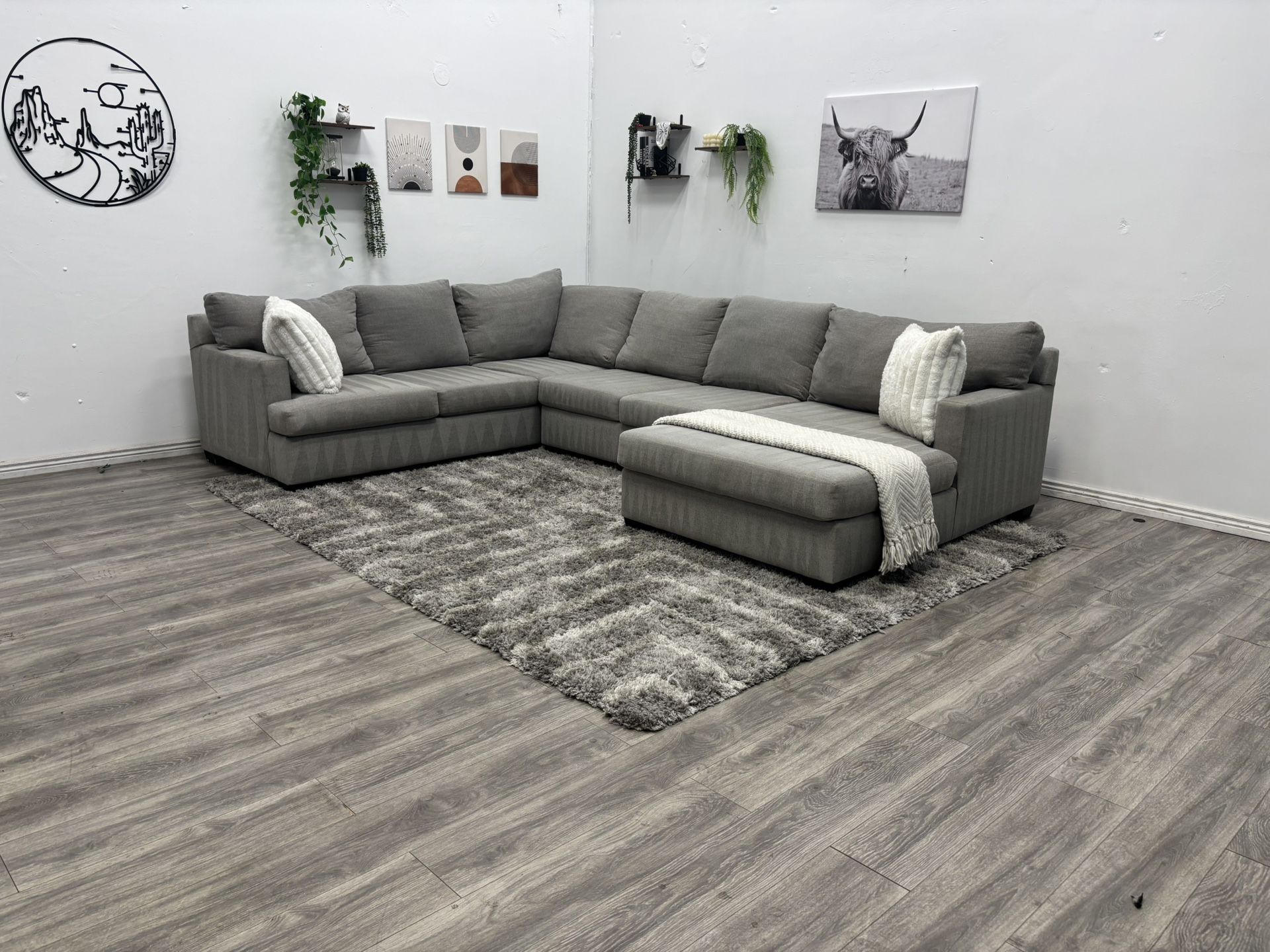 Living Spaces Grey Sectional Couch - Free Delivery