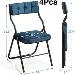 ✌️ 4Pcs Padded Folding Chairs, Foldable Dining Chair with Cushion, Portable and Assembled Extra Seat for Guests Kitchen Office Wedding, Party Bule