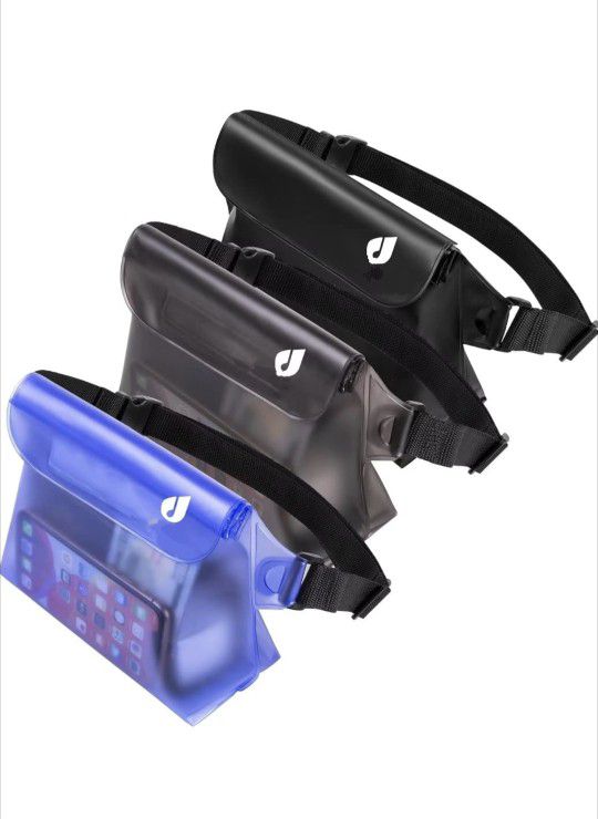 Brand New Waterproof Pouch with Waist Strap (3 Pack),Beach Accessories Best Way to Keep Your Phone and Valuables Safe and Dry - Black+Gray+Blue

