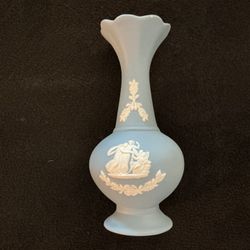 Wedgewood Vintage Blue W/White Embossing Jasperware Bud Vase (6”H)