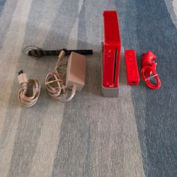 Red Mario Nintendo Wii With Red Controller & Nunchuck 