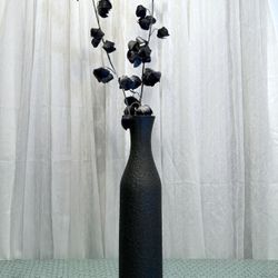 Tall Matte Black Ceramic Vase with Sculptural Botanical Stems