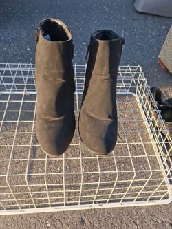 Black Suede Ankle Boots with Side Zipper