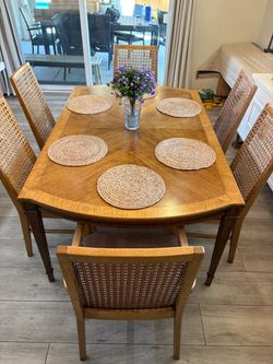 Vintage Drexel Dining Table + 6 Cane Back Chairs | Refinished
