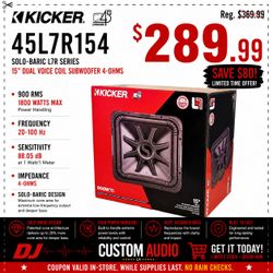 Kicker 45L7R154 15" Dual Voice Coil Subwoofer L7 Solo-Baric L7R Series 1800 Watts L7R15 🚨 Payment Options Available 🚨 No Credit Needed 🚨
