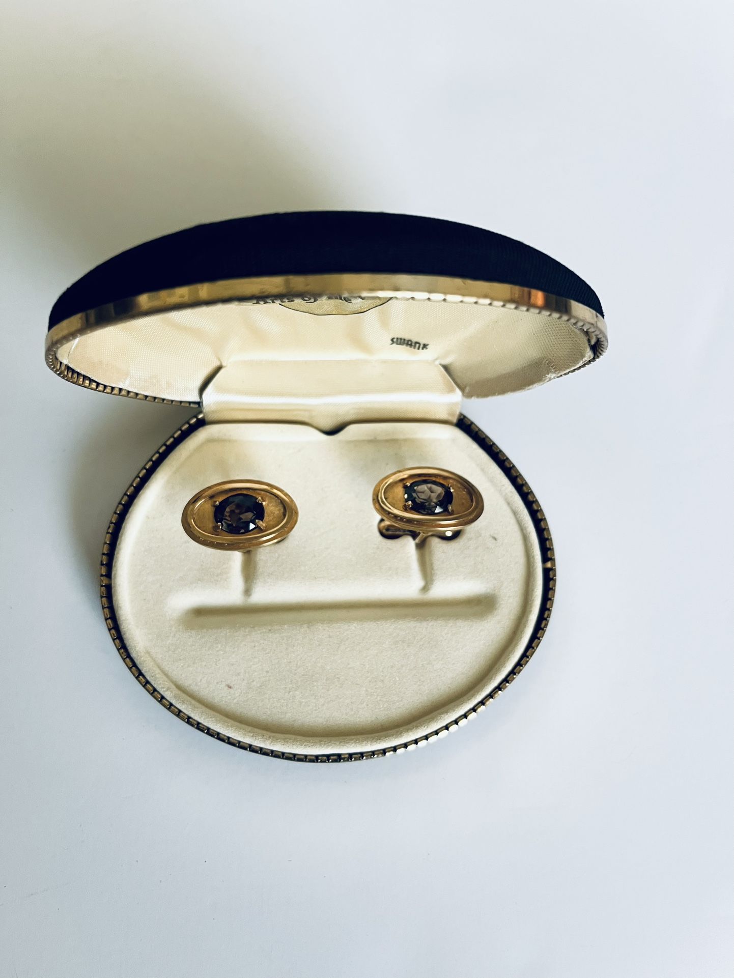 Vintage Swank Cufflinks Men's Golden Tone Purple Diamond Bullet Back