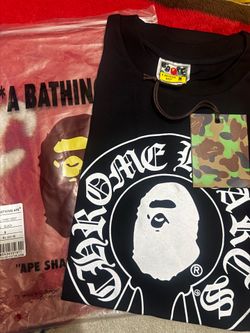 Black chrome heart bape tee