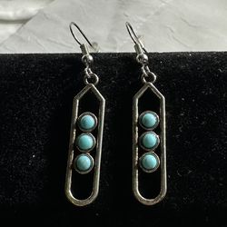 2 Pair Silver And Turquoise Earrings 
