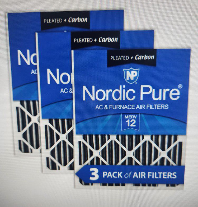 NEW 3-pk Nordic Pure 16x25x2 Furnace Air Filters