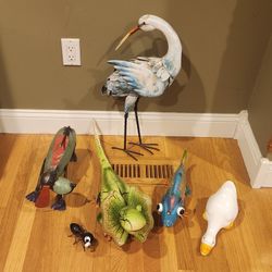 Metal Sculptures & a Cermic White Goose