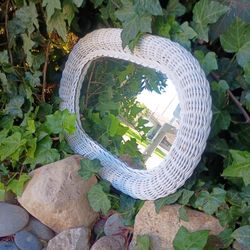 White Wicker Mirror 16" Long X 12" Wide