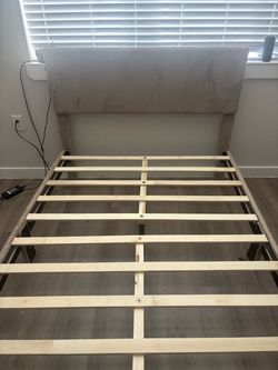 Upholstered Bed Frame with Wood Slats