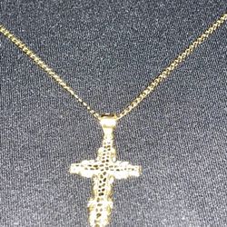 10k Yellow Gold Cuban Chain + 10k Cross Pendant 