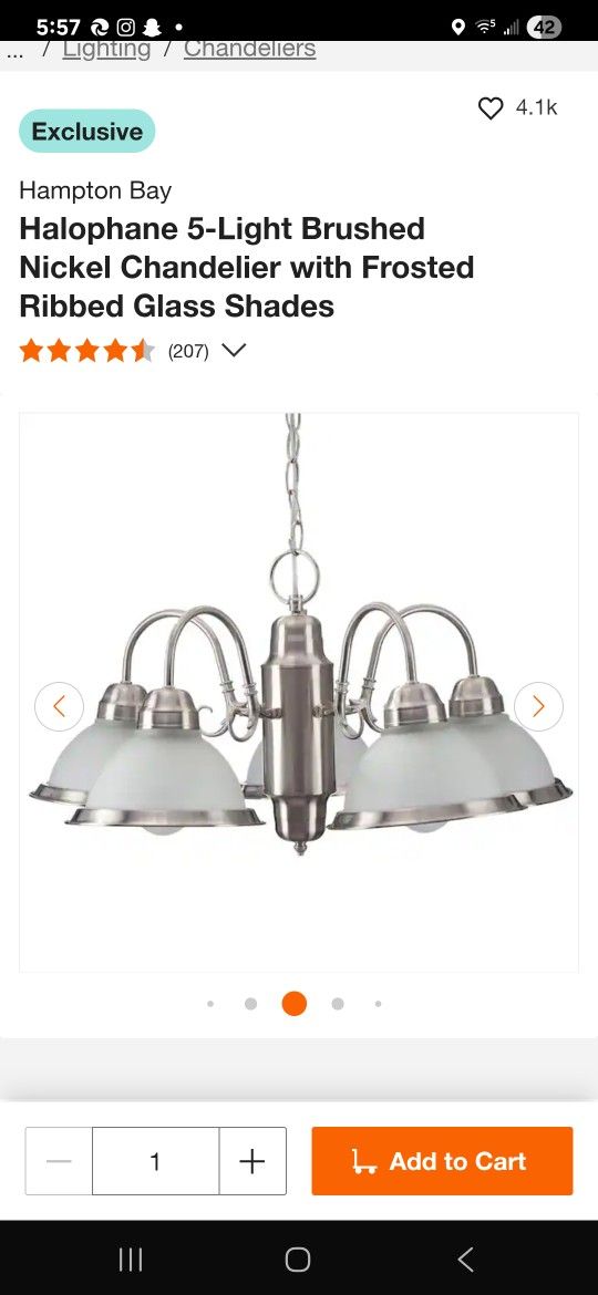 New Hampton Bay
Halophane 5-Light Brushed Nickel Chandelier with Frosted Ribbed Glass Shades