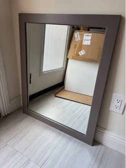 Modern Gray Framed Wall Mirror – 27” × 32”