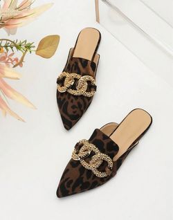 Leopard Print Pointed Toe Mule Flats size 39