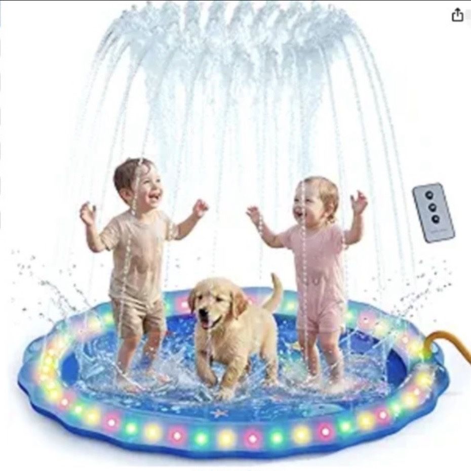 LED Glowing Splash Pad Sprinkler for Kids & pets, Brand New