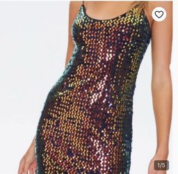 Forever 21 Iridescent Rainbow Sequin Bodycon Cami Mini Dress Medium