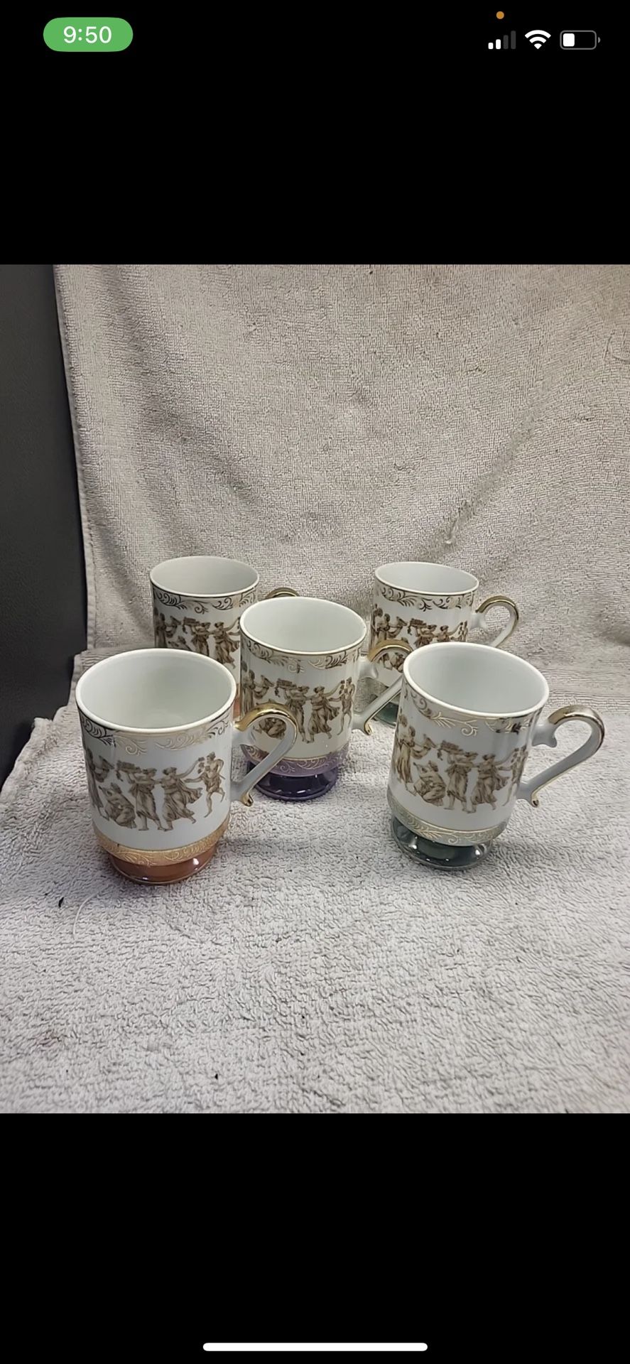 Vtg Royal Crown Greek Pedestal Footed Porcelain Gold Trim Coffee