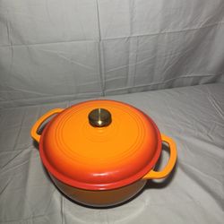 Enameled Cast Iron Dutch Oven with Lid, Orange/Red, Like New