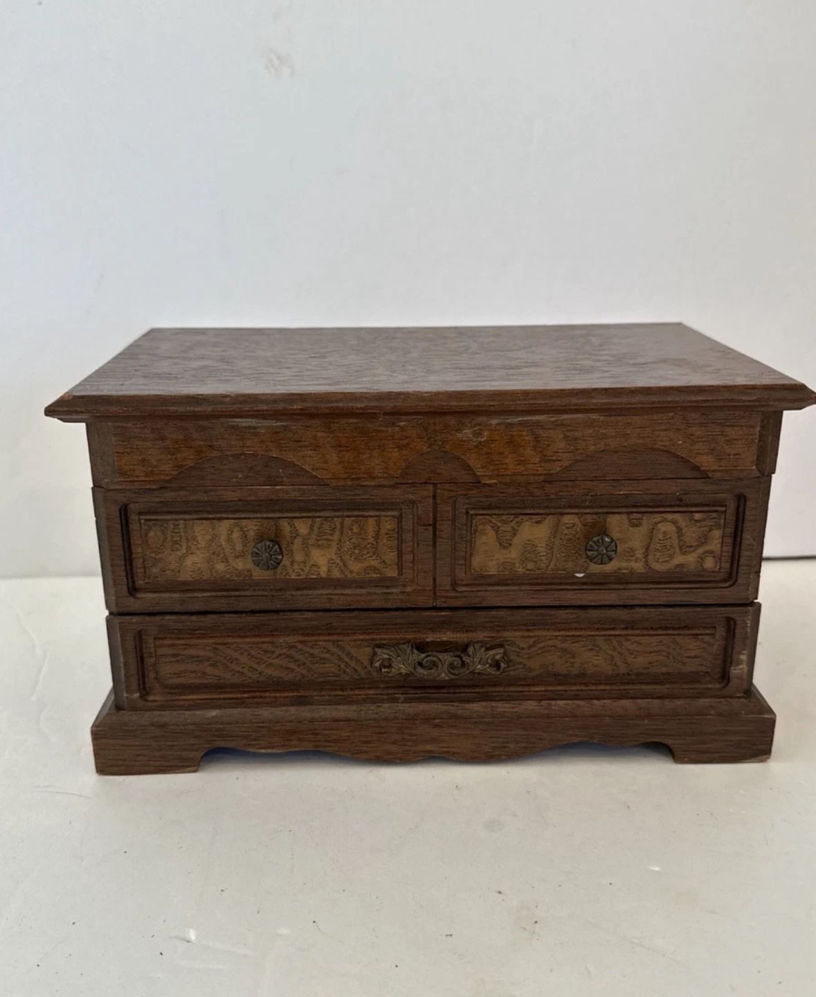 Vintage Wooden Jewelry Music Box "Lara's Theme" with Mirror and Drawer