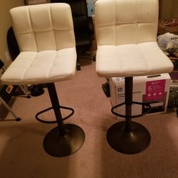 TWO WHITE HEAVY DUTY BAR STOOLS