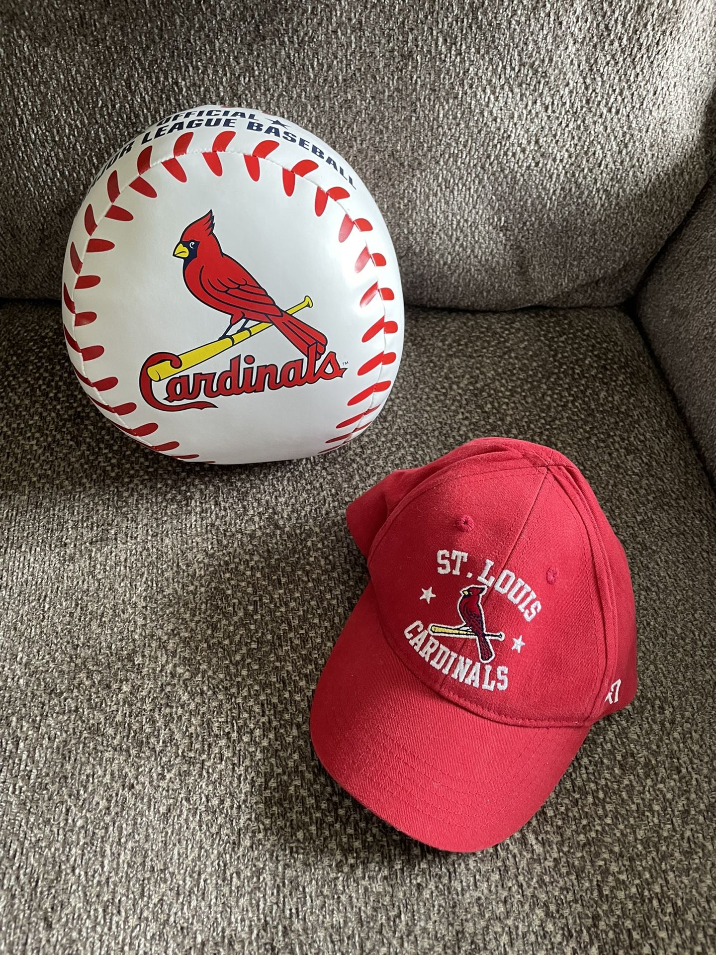 St. Louis Cardinals infant baseball hat with large soft St. Louis Cardinals ball