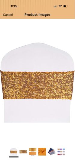 Gold Sequin Chair Sashes, Stretch Fit, Pack of 50 One-sided Sequin Chair Bows Ties, 4"x16" Stretch Spandex, Easy-on, Machine Washable, for Wedding Rec