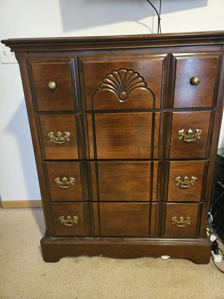 3 Piece Cherry Wood . 4 Drawer Dresser And 2 Piece Armoire