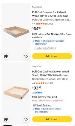 18” x 21” Wooden Pantry Pull-Out Drawers / Cabinet Drawers