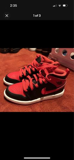 Jordan Air Jordan 1 Mid Leather Mid Top Sneakers Red/Black Lace-Up Kids 13C