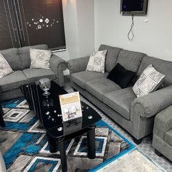 New 🐍$10 Down Payment Finance ✳️Agleno Charcoal Living Room Set ✳️Sofa & Loveseat