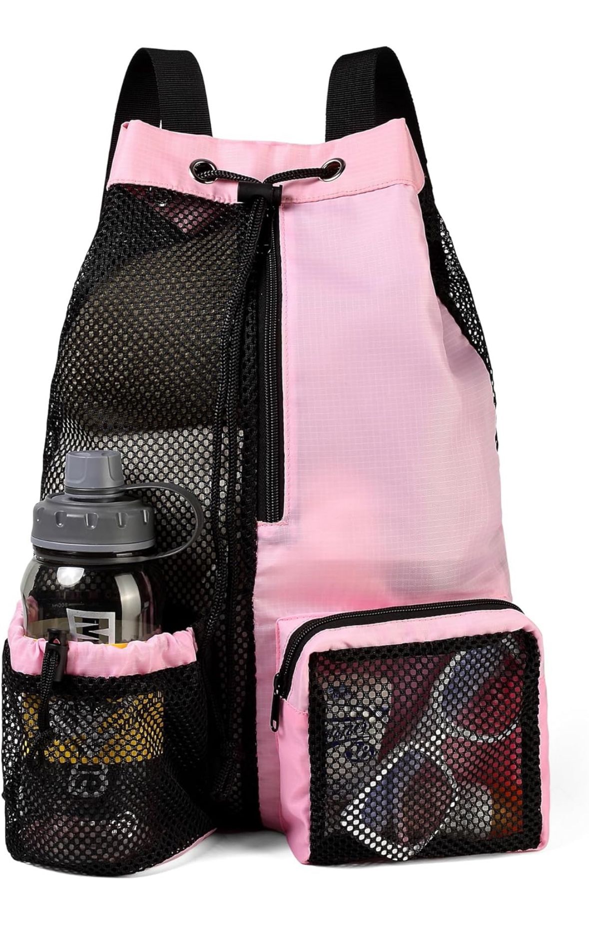 BeeGreen Mesh Bags for Swimming Gym Pool Sports Beach Drawstring Backpack for Men Women Swimmers Workout Gear Cinch Bag Wrestling Pink